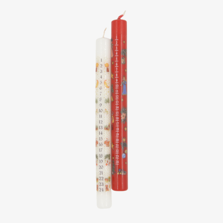 Adventskalender Stabkerzen rot und weiß