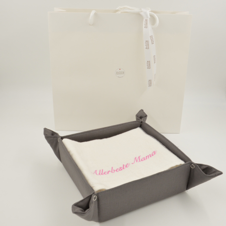 Geschenke-Set (Geschirrtuch/Handtuch aus Leinen inkl. Brotkörbchen)