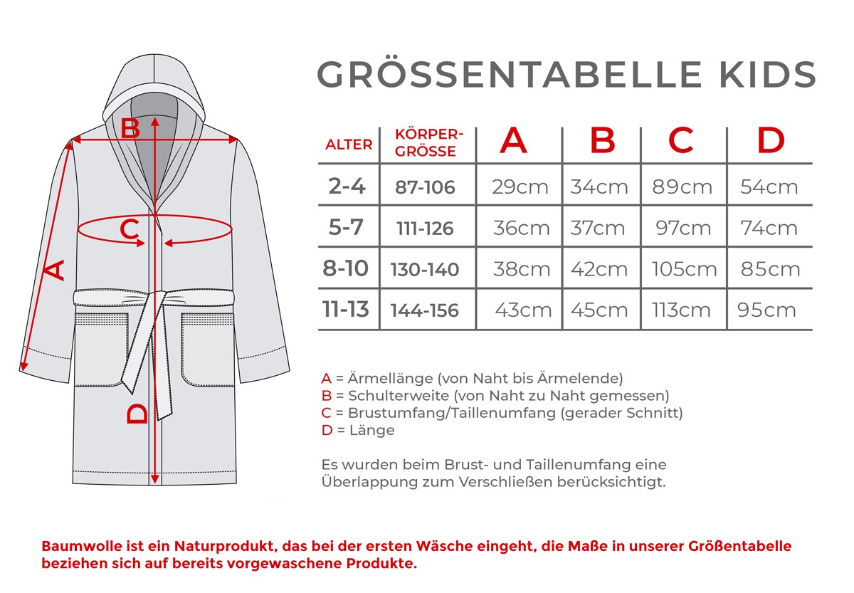 Größentabelle Bademantel